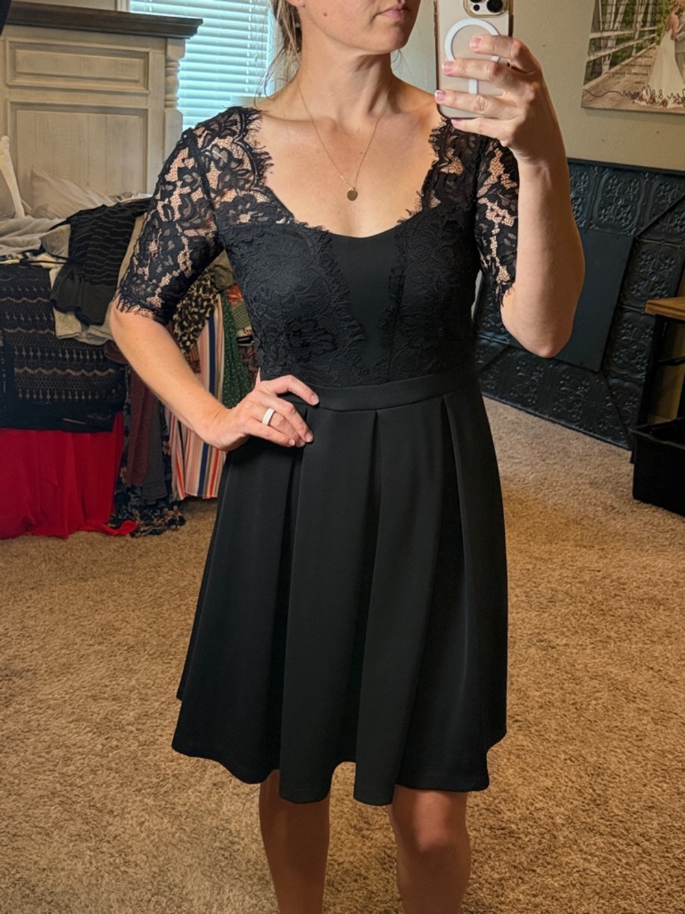 Gabby Skye Black Lace Midi Dress